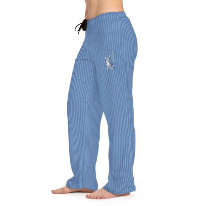 Corgi Women's Pajama Pants (Blue/White Stripes)