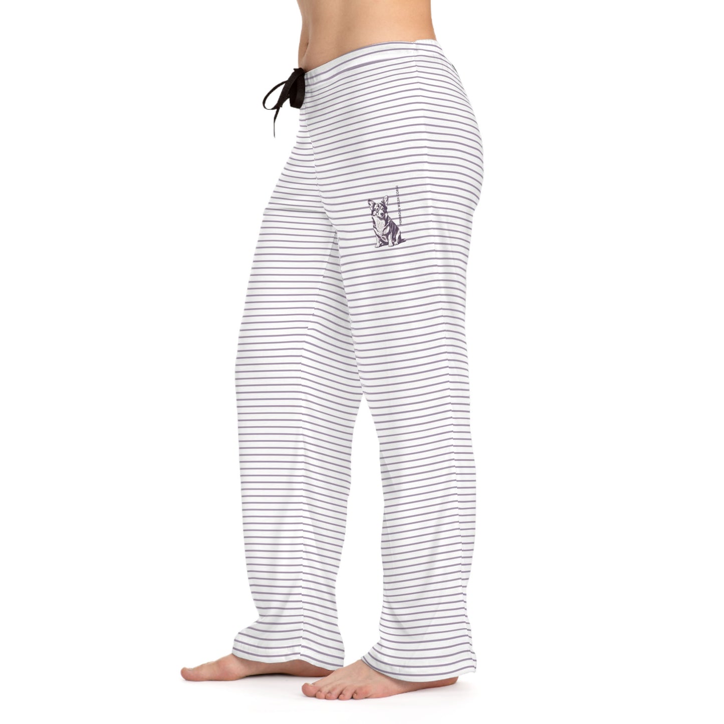 Corgi Women's Pajama Pants (Lavender Stripes)