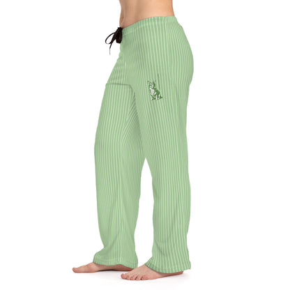 Corgi Women's Pajama Pants (Green Stripes)