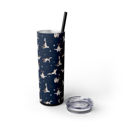 Doga French Bulldog Skinny Tumbler with Straw, 20oz (Black/Dark Blue)