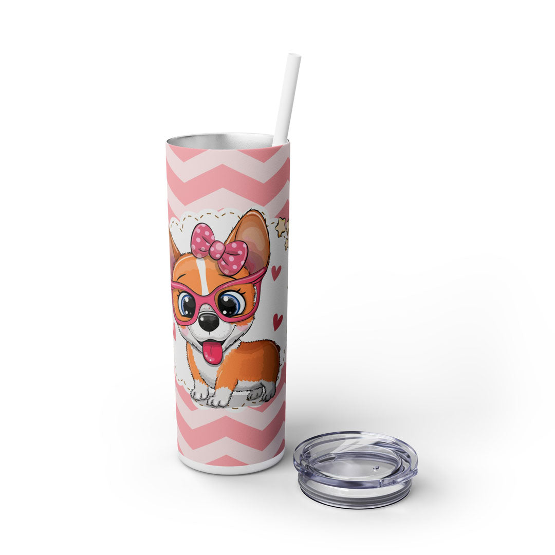 Cute Corgi Puppy Skinny Tumbler with Straw, 20oz