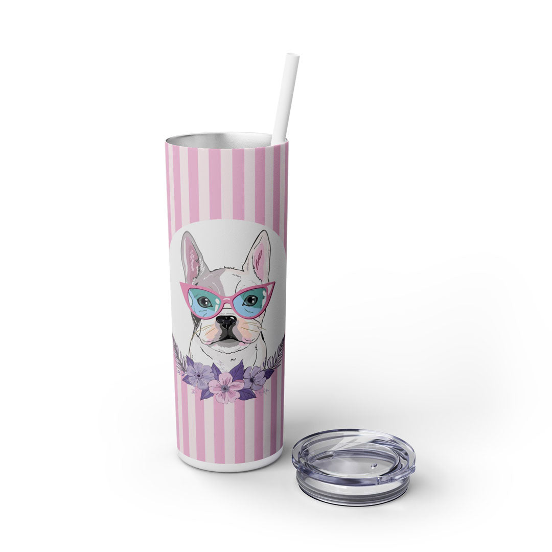 Cute Frenchie Skinny Tumbler with Straw, 20oz