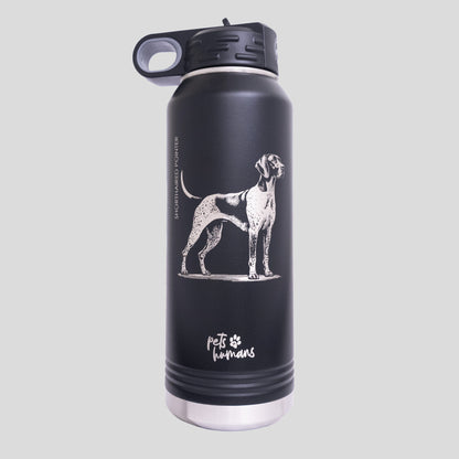 Shorthaired Pointer Laser Engraved Water Bottle, Black