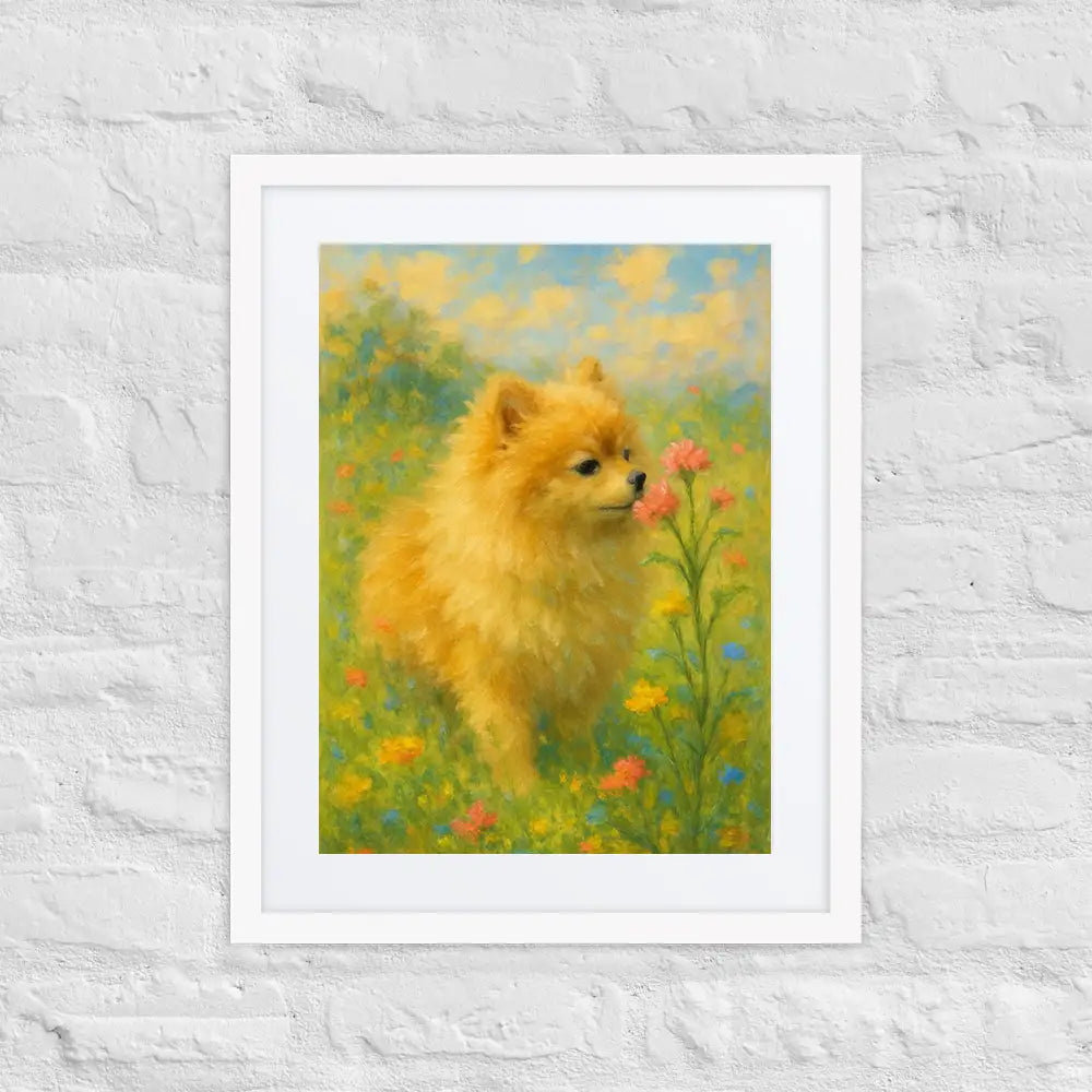 Pomeranian Impressionist Painting | Pomeranian sniffing a Flower
