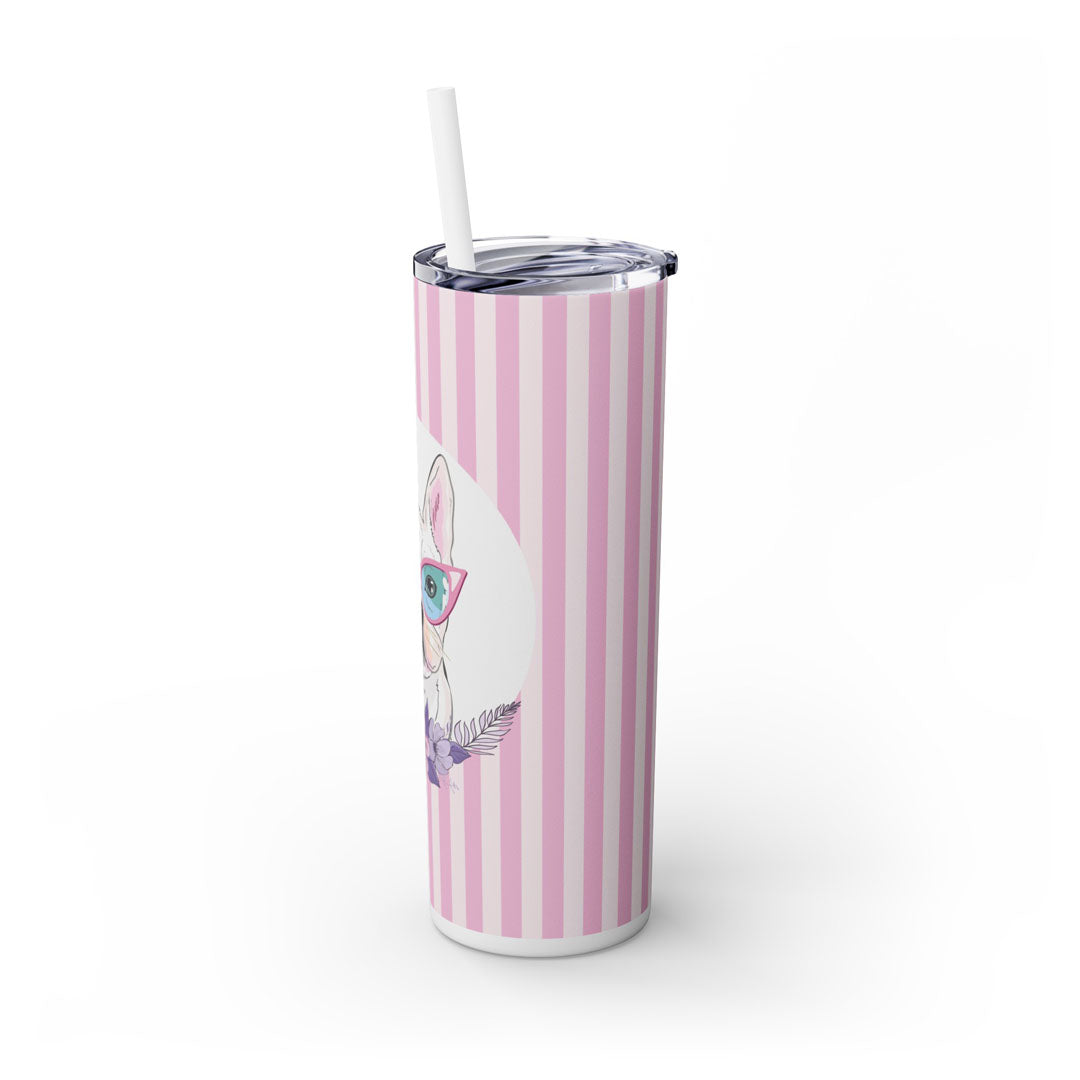 Cute Frenchie Skinny Tumbler with Straw, 20oz