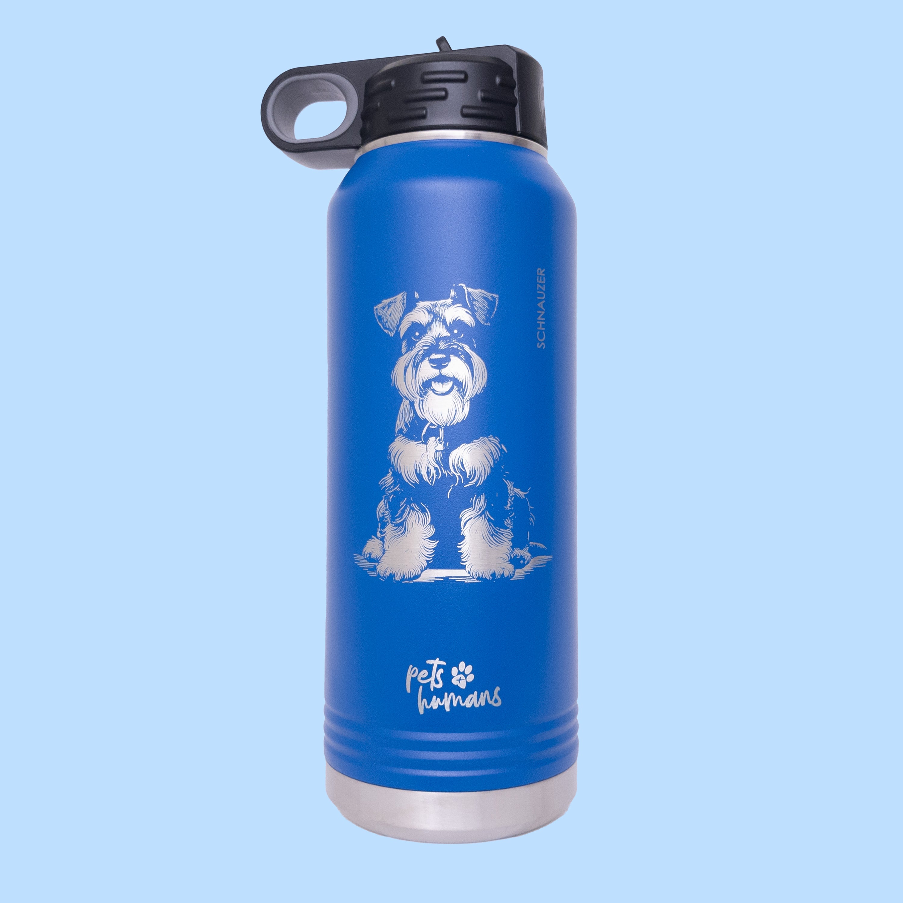 Schnauzer Laser Engraved Water Bottle, Blue