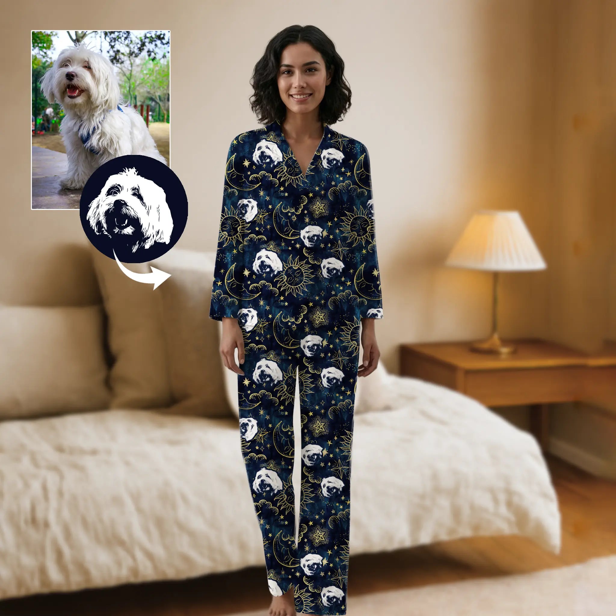 Custom Astrological Sun, Moon, Stars Pet Pajamas