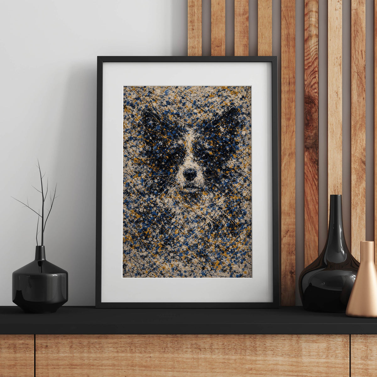 Border Collie Pollock-inspired Portrait, Collie Wall Art Print