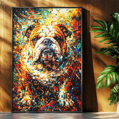 Bulldog Abstract Pollock-inspired Portrait, Bulldog Wall Art Print