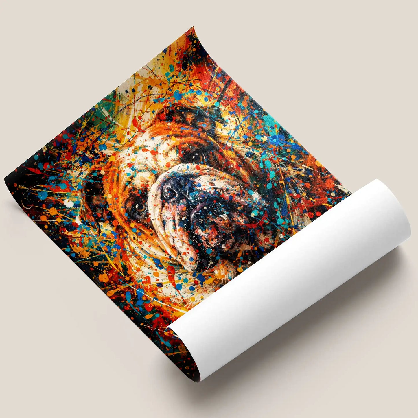 Bulldog Abstract Pollock-inspired Portrait, Bulldog Wall Art Print