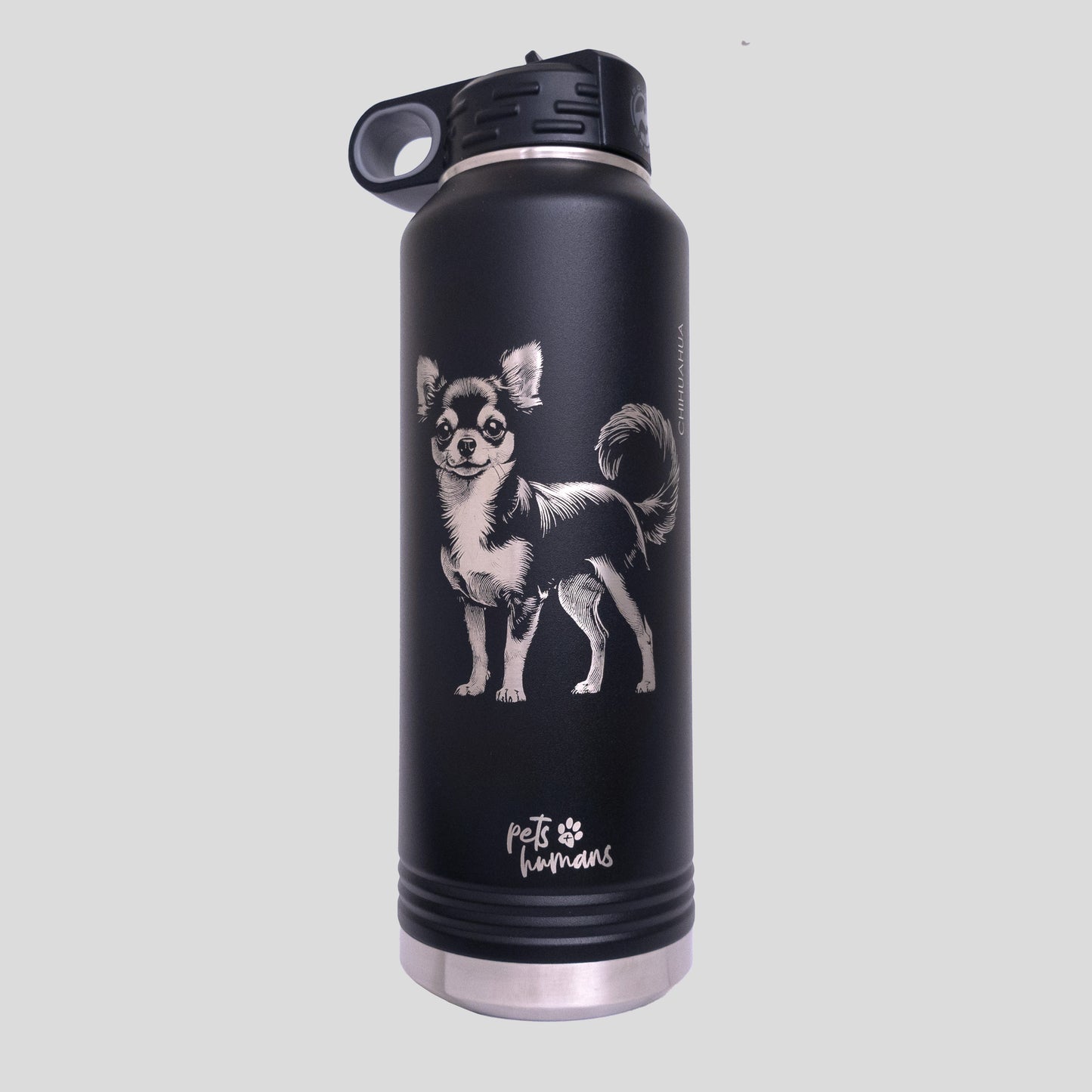 Chihuahua Laser Engraved Water Bottle, Black