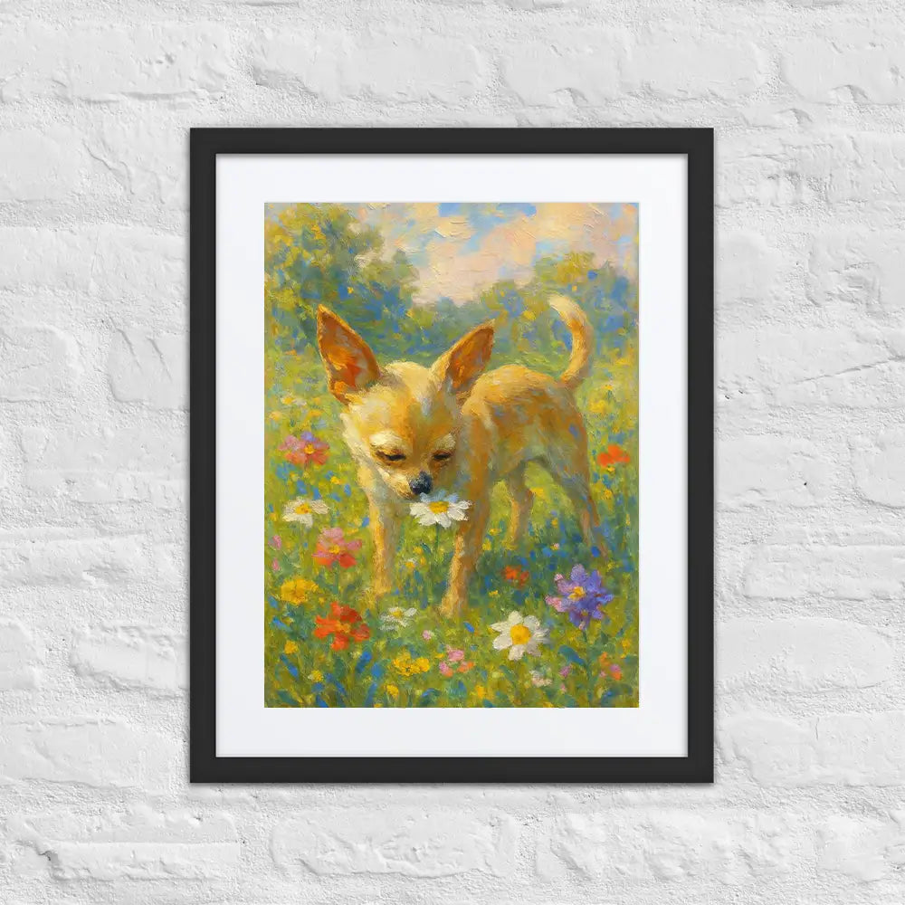 Chihuahua Impressionist Painting | Pomeranian sniffing a Flower