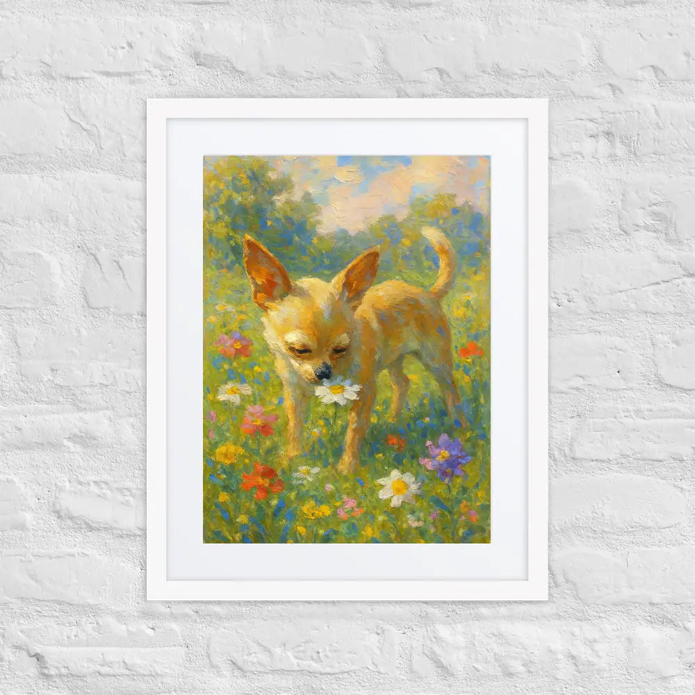 Chihuahua Impressionist Painting | Pomeranian sniffing a Flower