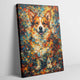 Corgi Pollock-inspired portrait on canvas, 1.25" profile stretched on FSC certified pine frame, abstract expressionist Corgi wall art, Pets + Humans