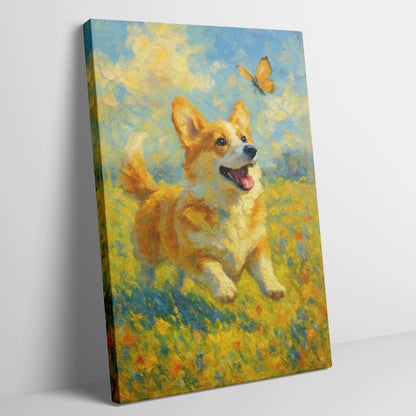 Corgi Impressionist Painting | Playful Corgi Chasing Butterfly