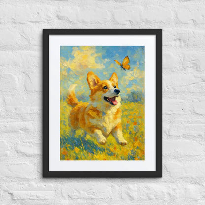 Corgi Impressionist Painting | Playful Corgi Chasing Butterfly
