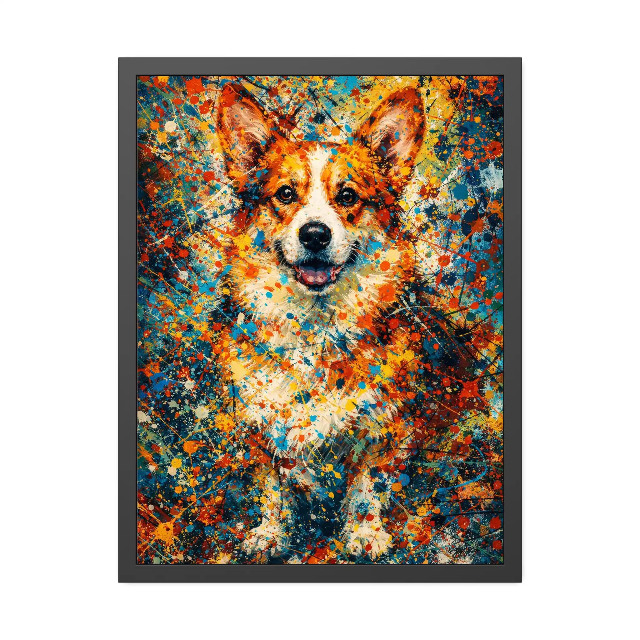 Corgi Pollock-portrait matte framed poster with mat, museum-quality paper, Ayous wood frame, Acrylite front protector, Pets + Humans