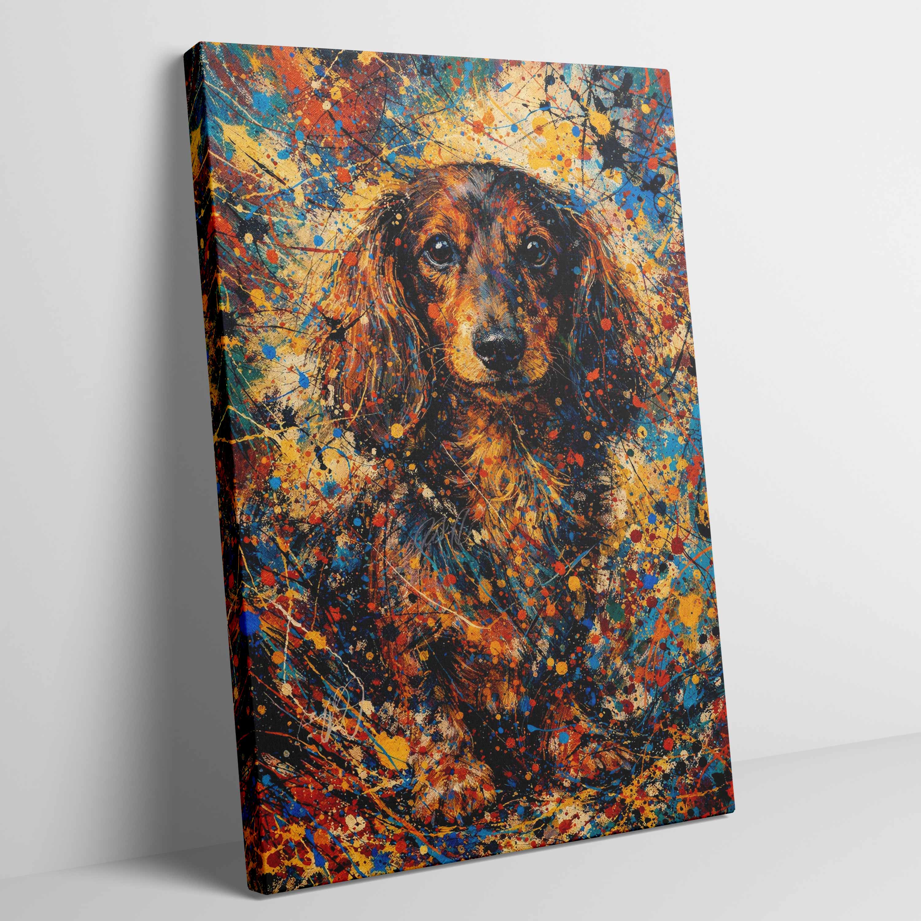 Dachshund Abstract Pollock-inspired Portrait, Dachshund Wall Art Print