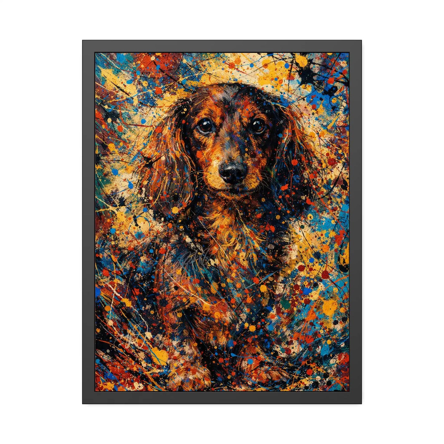 Dachshund Abstract Pollock-inspired Portrait, Dachshund Wall Art Print