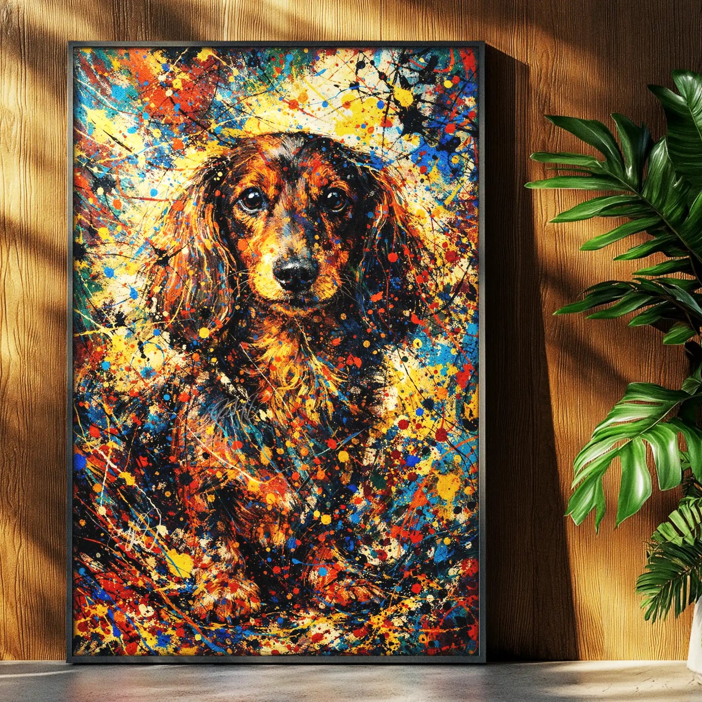 Dachshund Abstract Pollock-inspired Portrait, Dachshund Wall Art Print