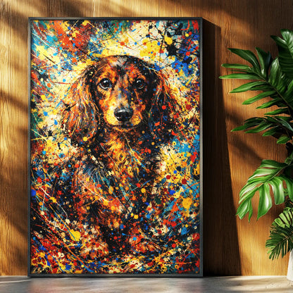 Dachshund Abstract Pollock-inspired Portrait, Dachshund Wall Art Print