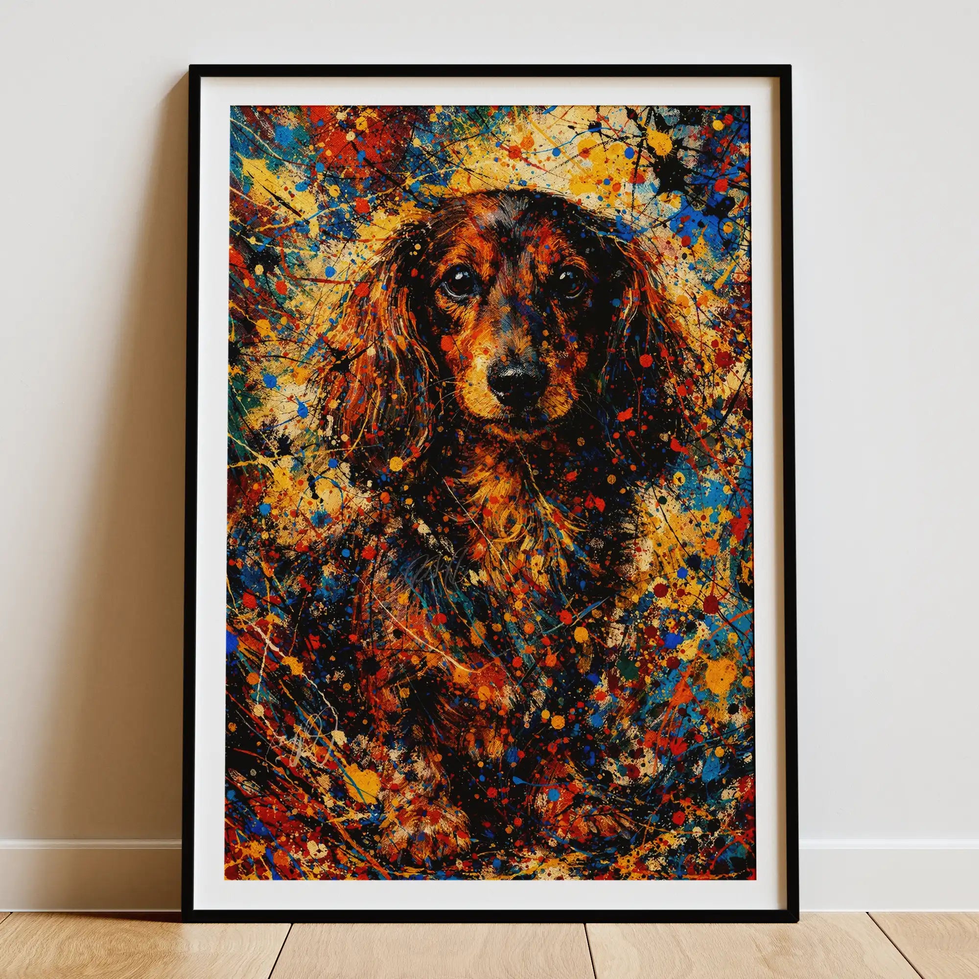 Dachshund Abstract Pollock-inspired Portrait, Dachshund Wall Art Print