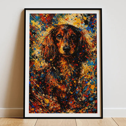 Dachshund Abstract Pollock-inspired Portrait, Dachshund Wall Art Print