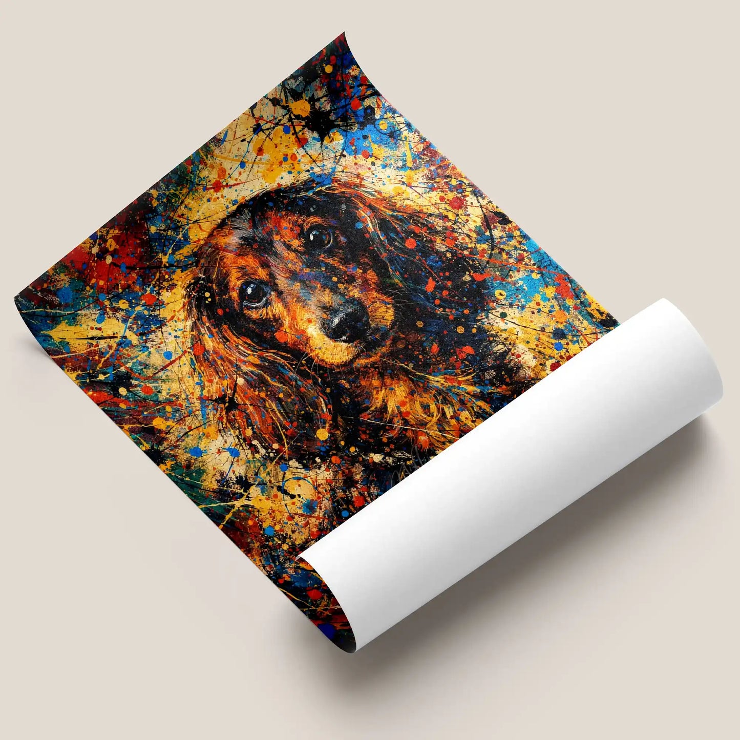 Dachshund Abstract Pollock-inspired Portrait, Dachshund Wall Art Print