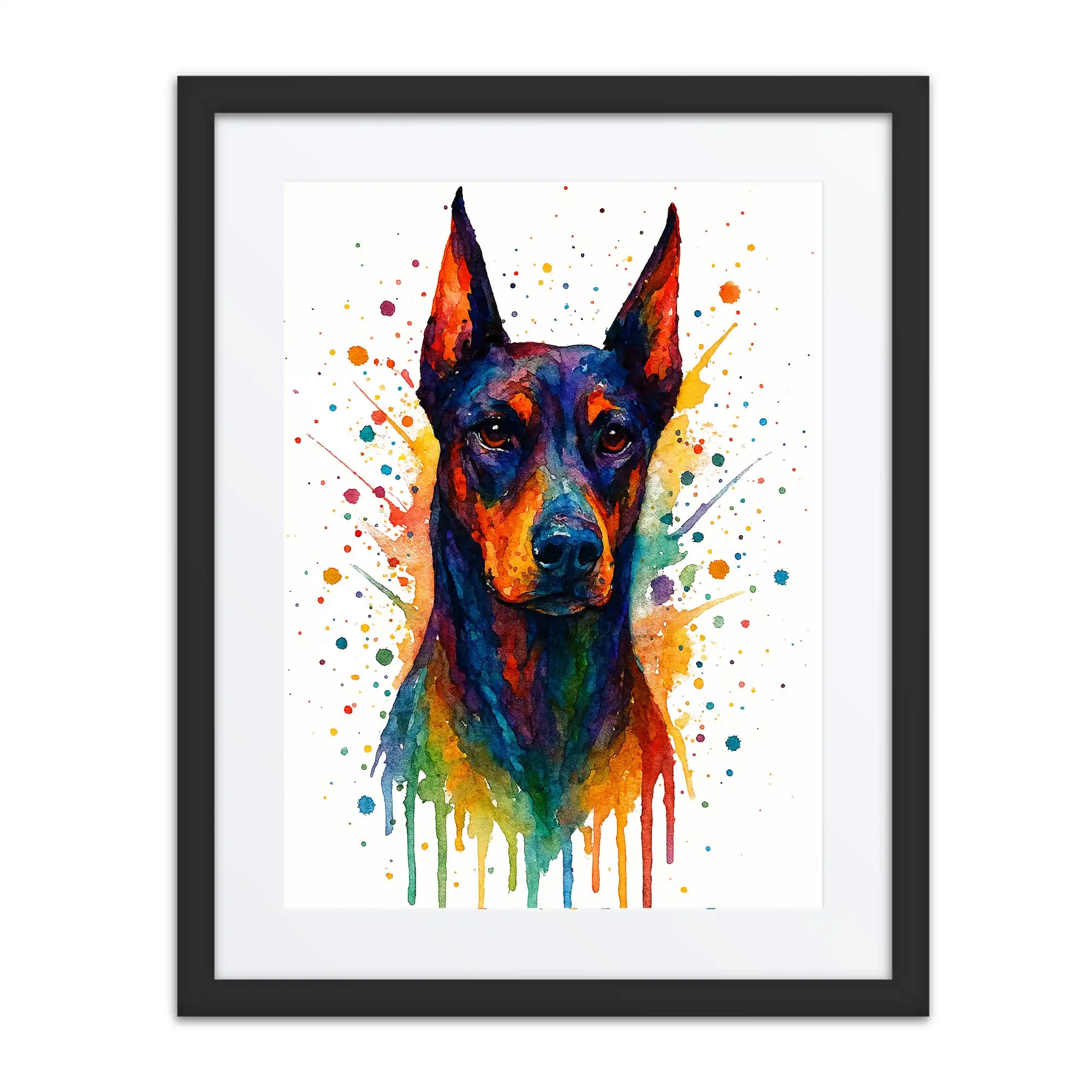 Doberman Pincher Abstract Portrait | Splatter Style Painting – Modern Wall Art