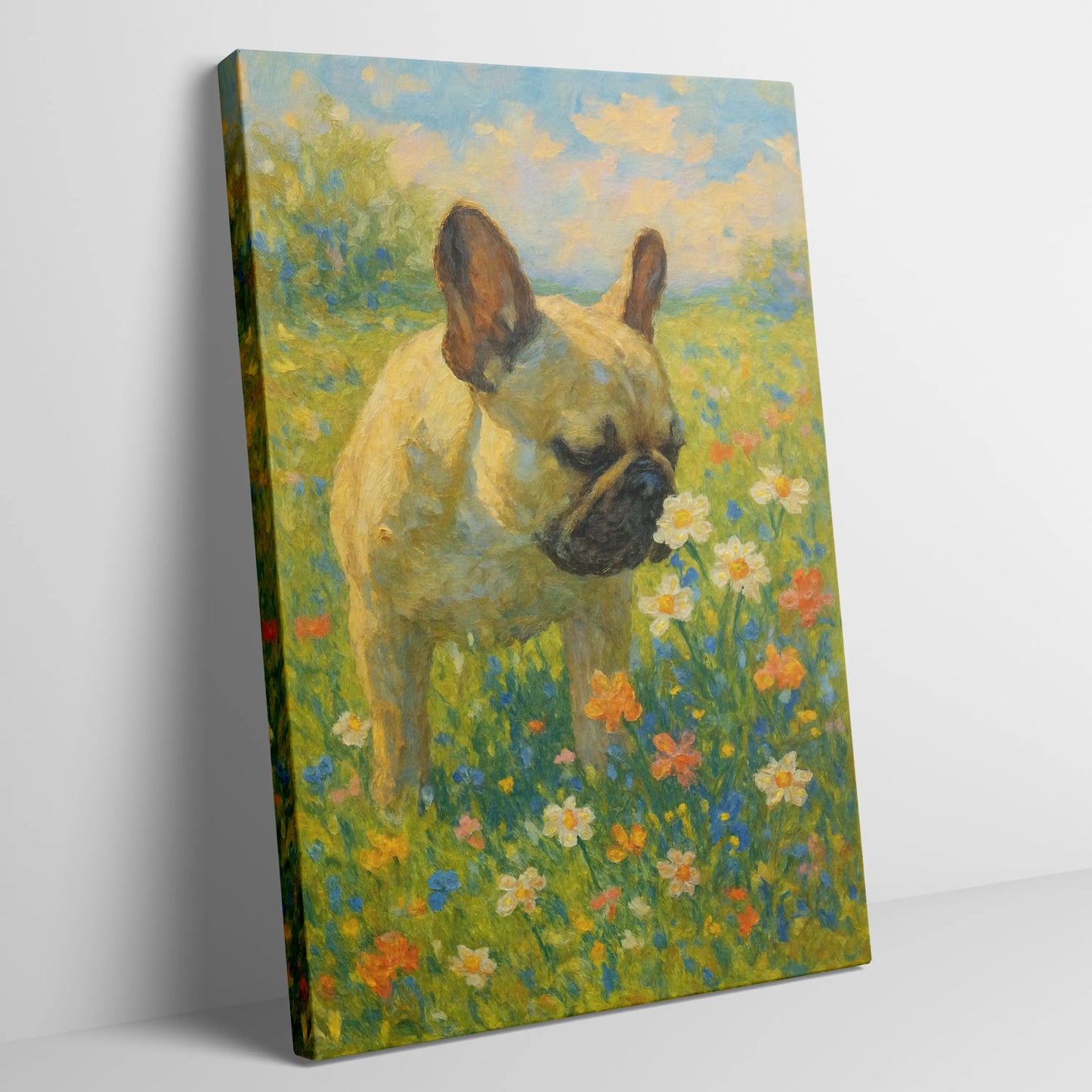 French Bulldog Impressionist Painting | Frenchie sniffing a Flower