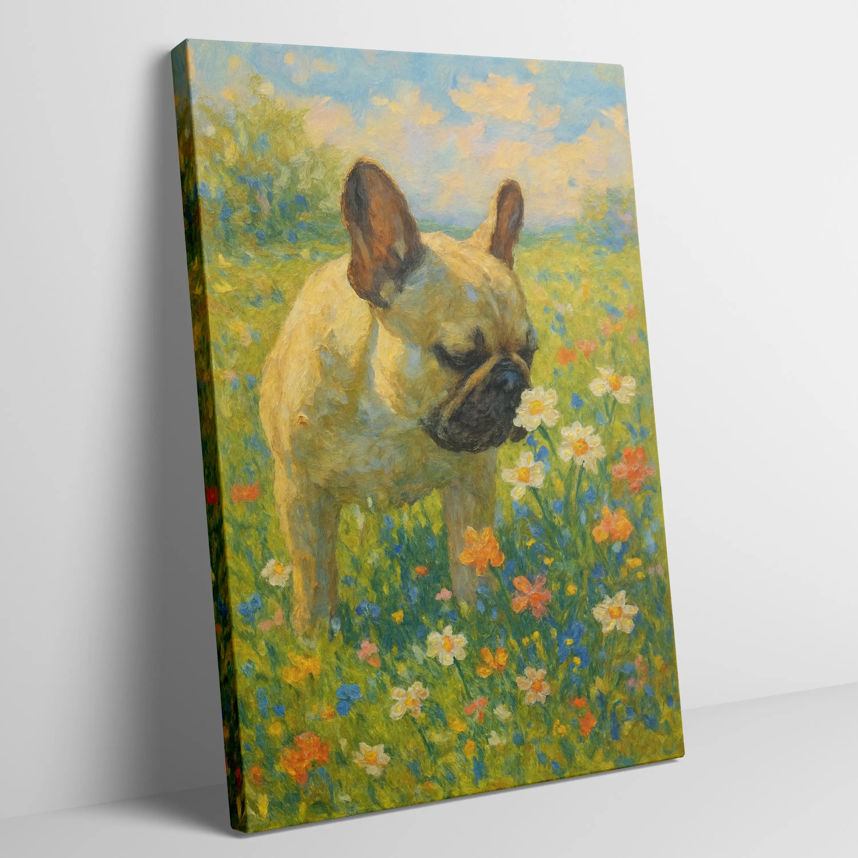 French Bulldog Impressionist Painting | Frenchie sniffing a Flower