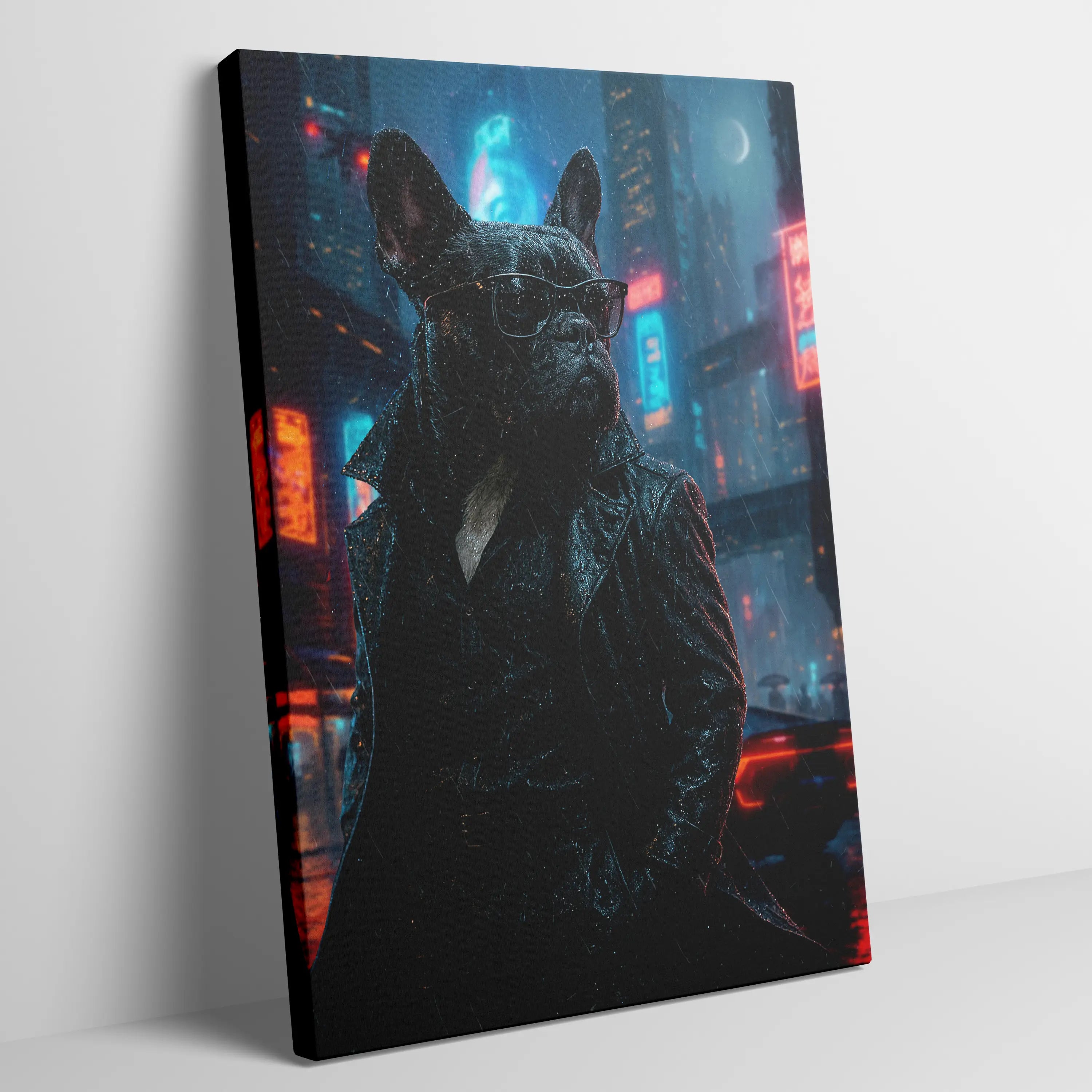 French Bulldog cyberpunk portrait, illustrated Frenchie wall art print by Pets + Humans