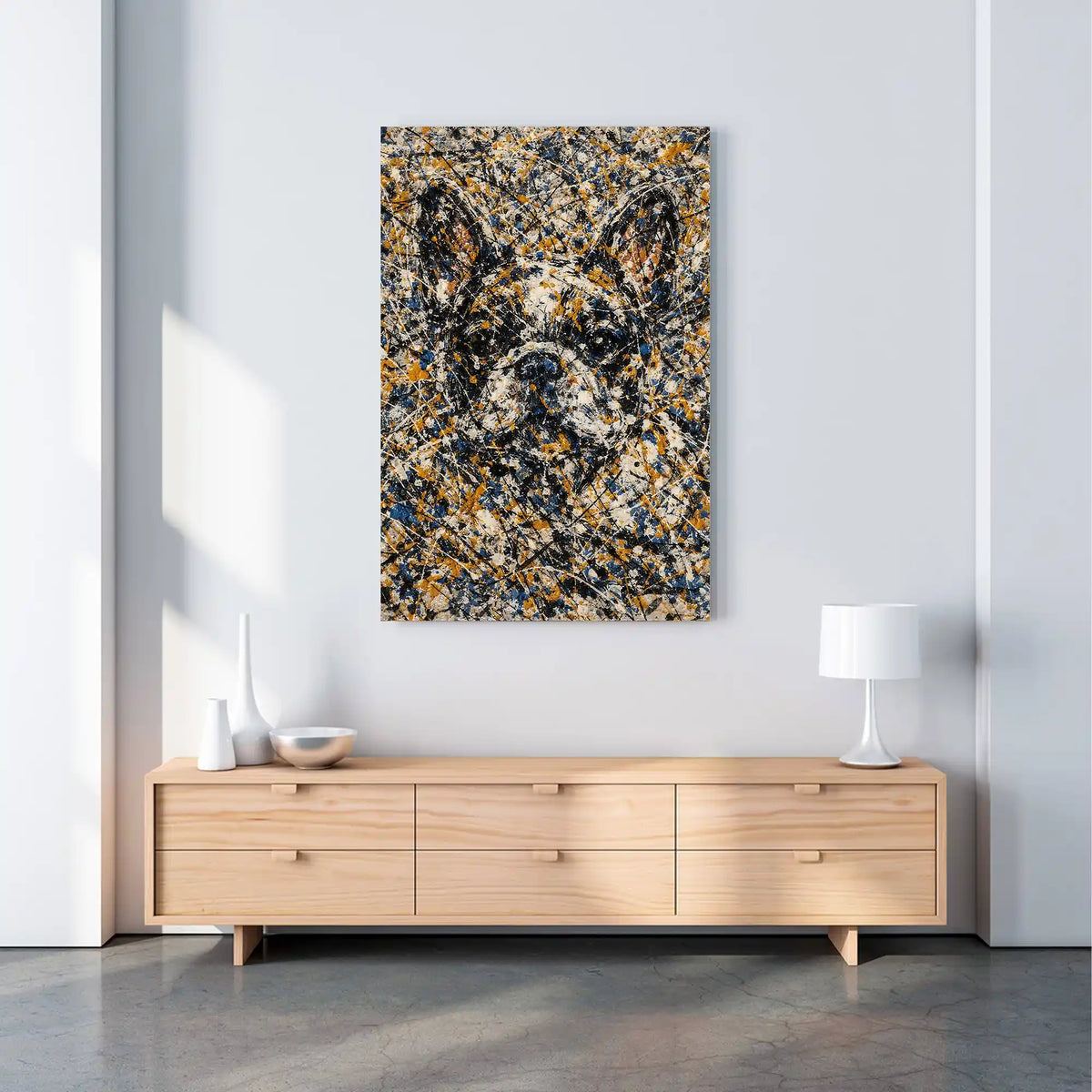 French Bulldog Pollock-inspired Portrait, Frenchie Wall Art Print 384