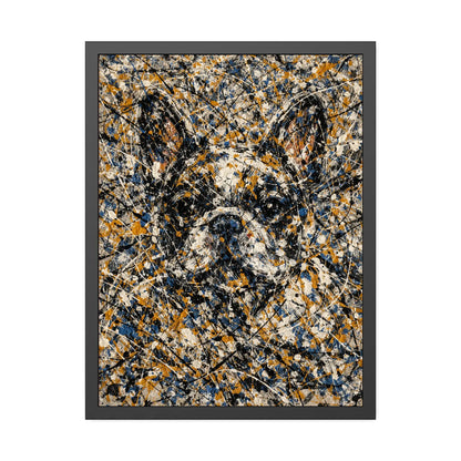 French Bulldog Pollock portrait framed print, 310gsm fine-art paper, black pinewood frame with shatterproof plexiglass, Pets + Humans
