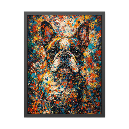 French Bulldog Pollock portrait framed print, 310gsm fine-art paper, black pinewood frame with shatterproof plexiglass, Pets + Humans