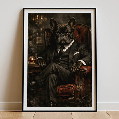 French Bulldog The Don Cinematic Portrait, Frenchie Wall Art Print