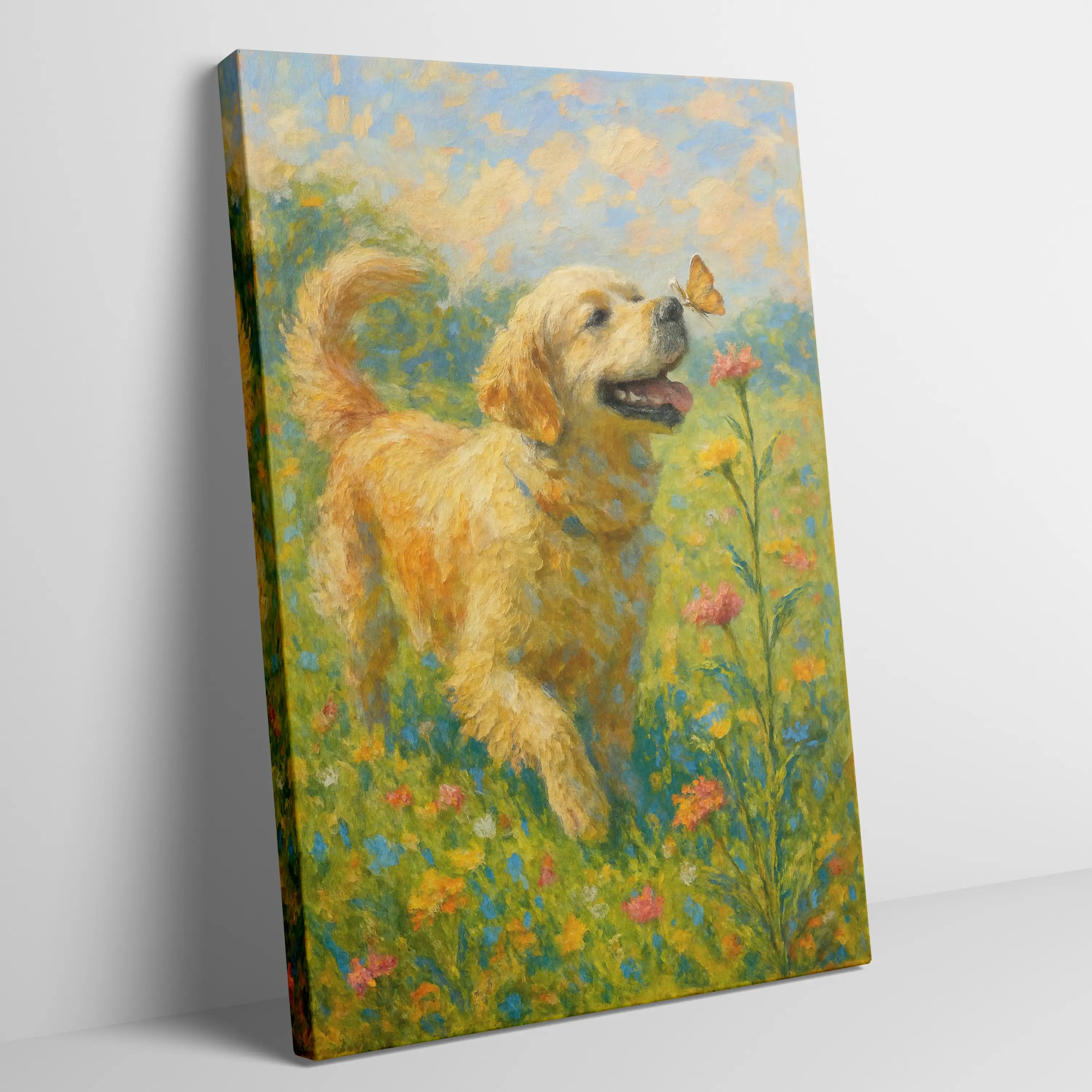 Golden Retriever Impressionist Painting | Happy Retriever and Butterfly