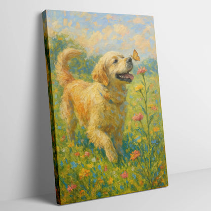 Golden Retriever Impressionist Painting | Happy Retriever and Butterfly
