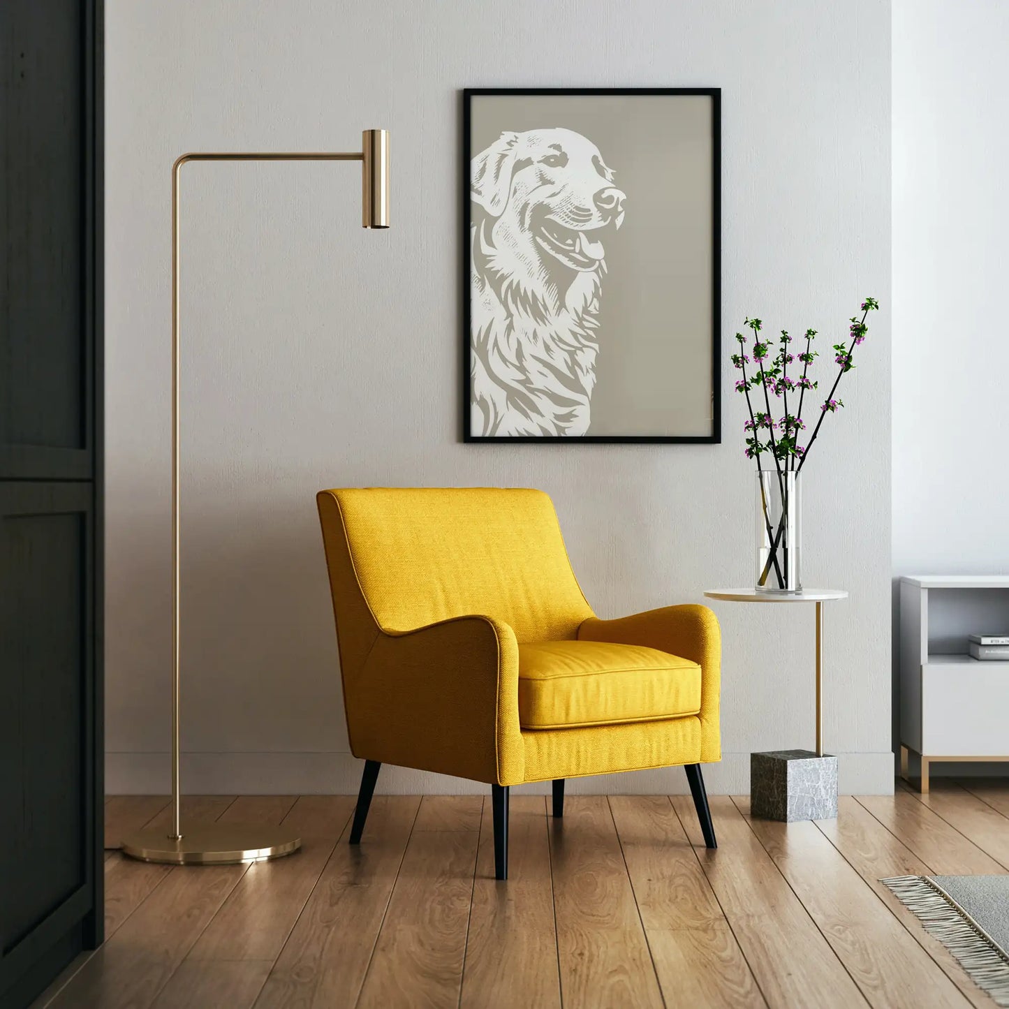 Golden Retriever Minimalist Portrait Wall Art
