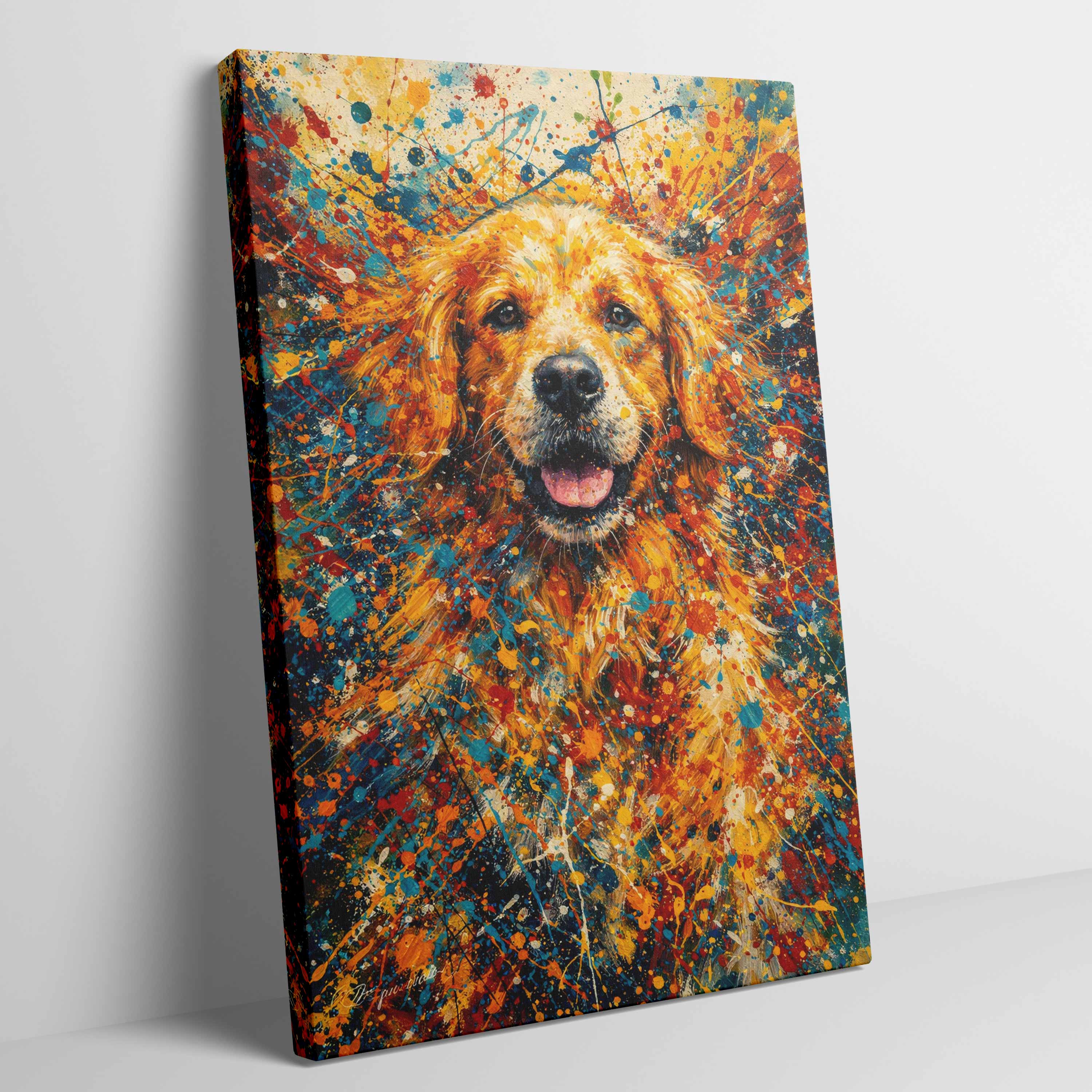 Golden Retriever Abstract Pollock-inspired Portrait, Goldie Wall Art Print