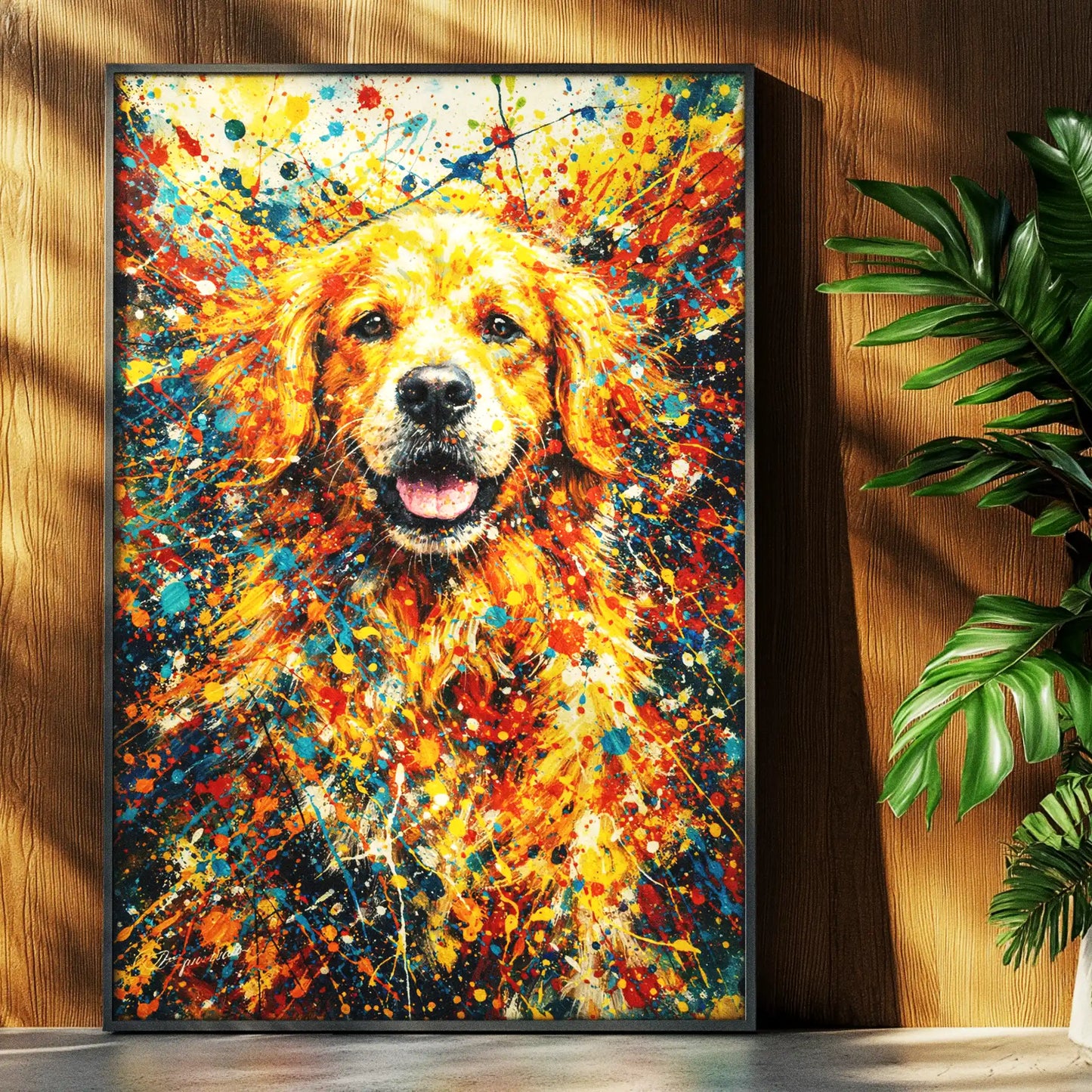 Golden Retriever Abstract Pollock-inspired Portrait, Goldie Wall Art Print