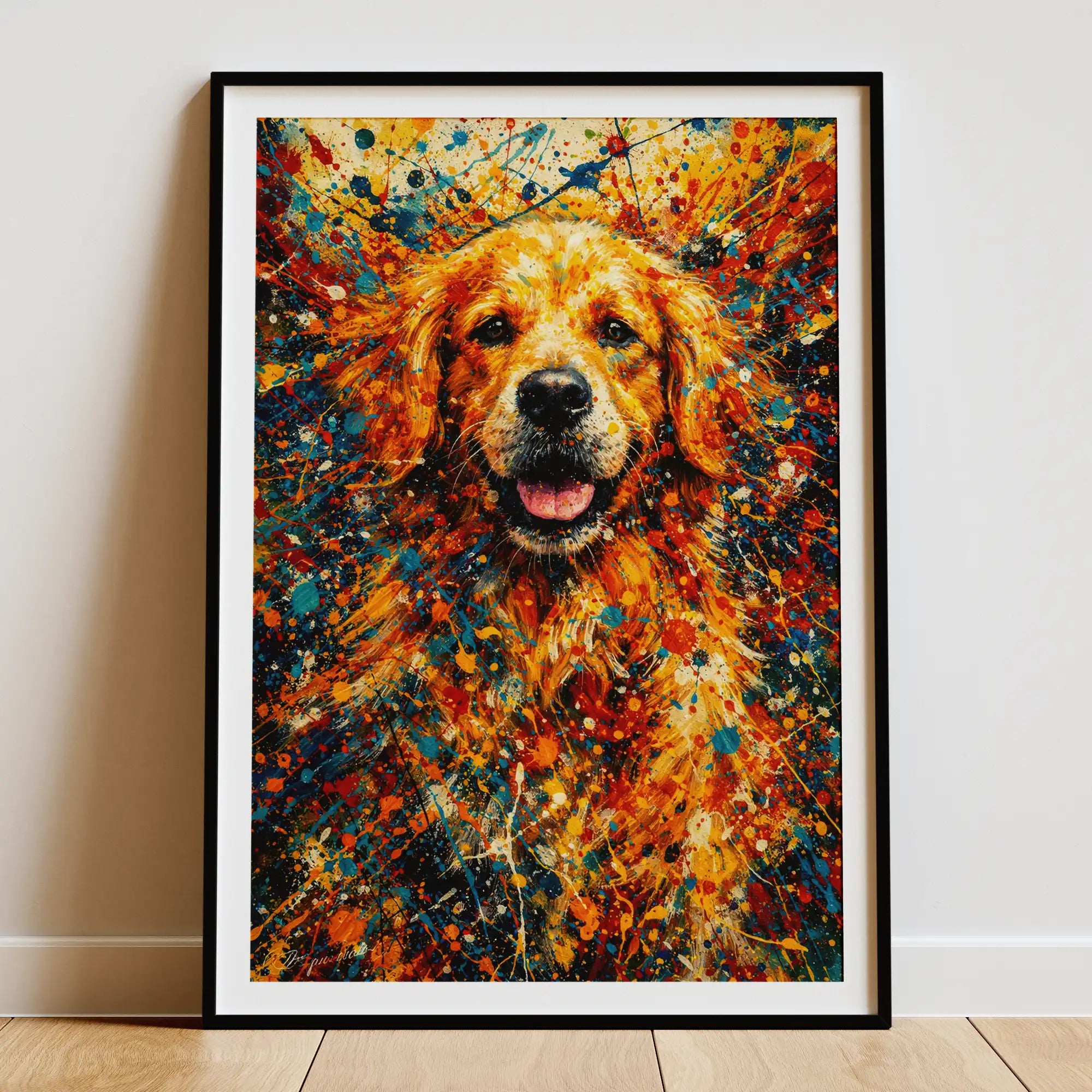 Golden Retriever Abstract Pollock-inspired Portrait, Goldie Wall Art Print