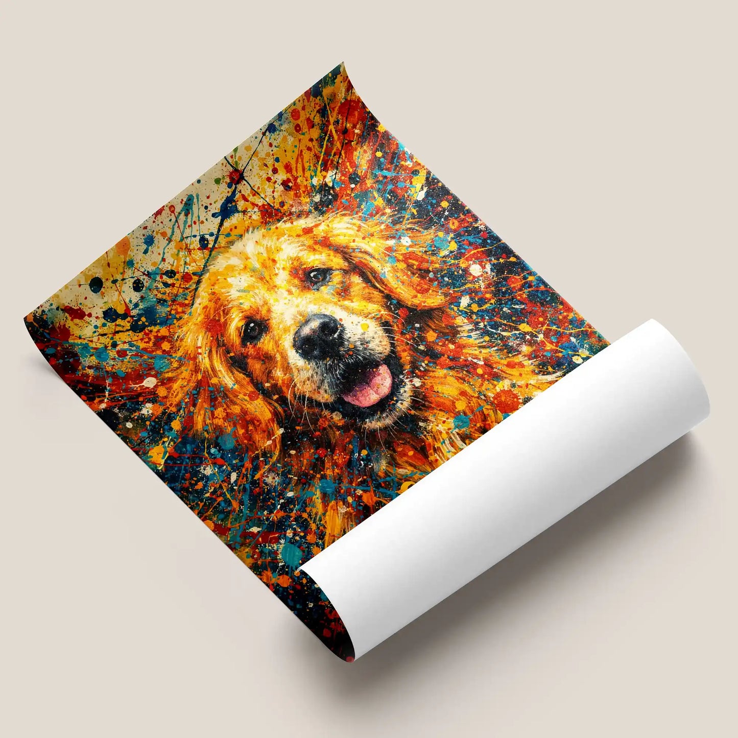 Golden Retriever Abstract Pollock-inspired Portrait, Goldie Wall Art Print