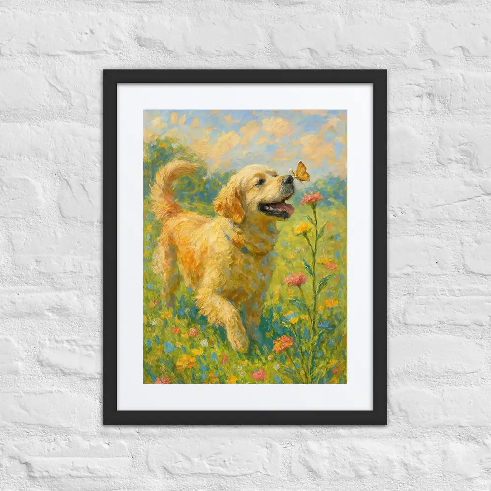 Golden Retriever Impressionist Painting | Happy Retriever and Butterfly