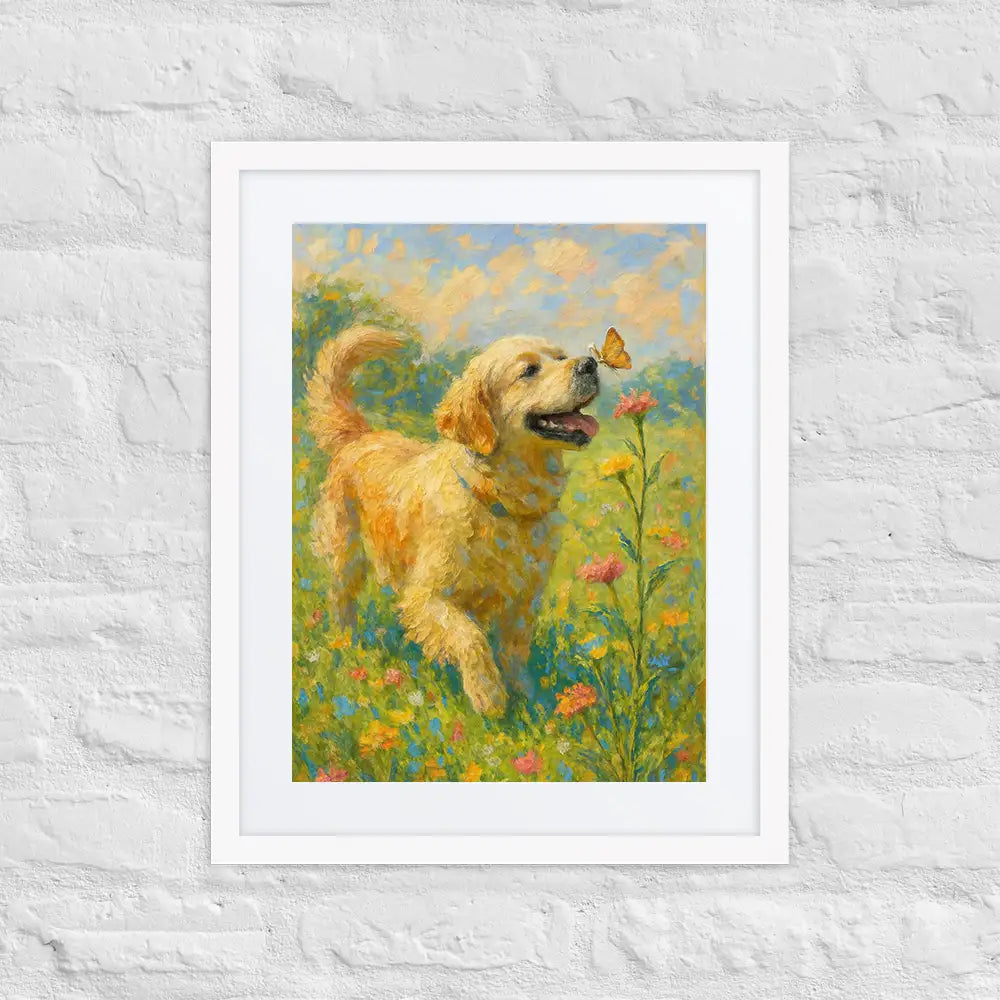 Golden Retriever Impressionist Painting | Happy Retriever and Butterfly