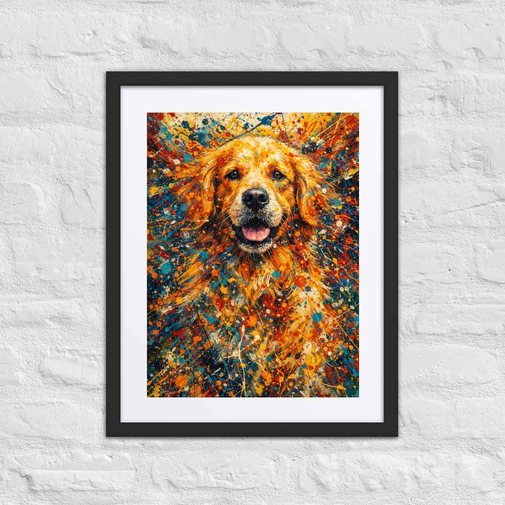 Golden Retriever Abstract Pollock-inspired Portrait, Goldie Wall Art Print