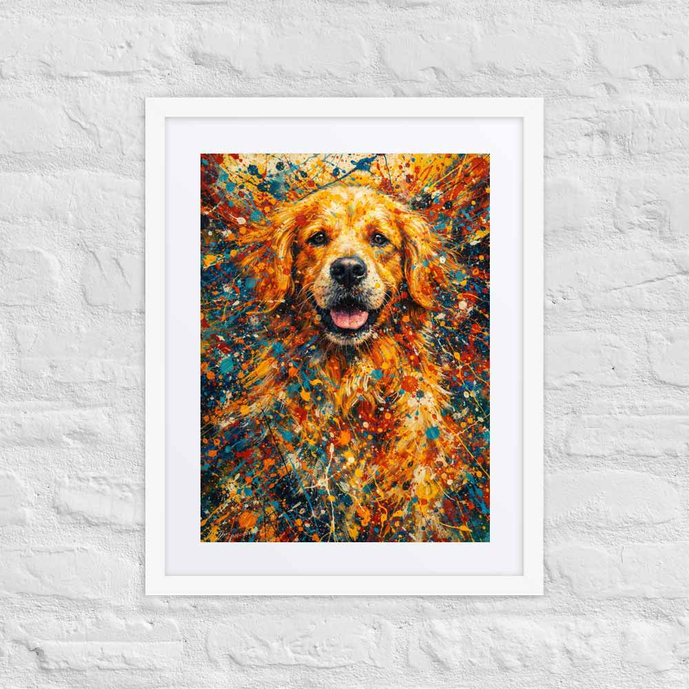 Golden Retriever Abstract Pollock-inspired Portrait, Goldie Wall Art Print