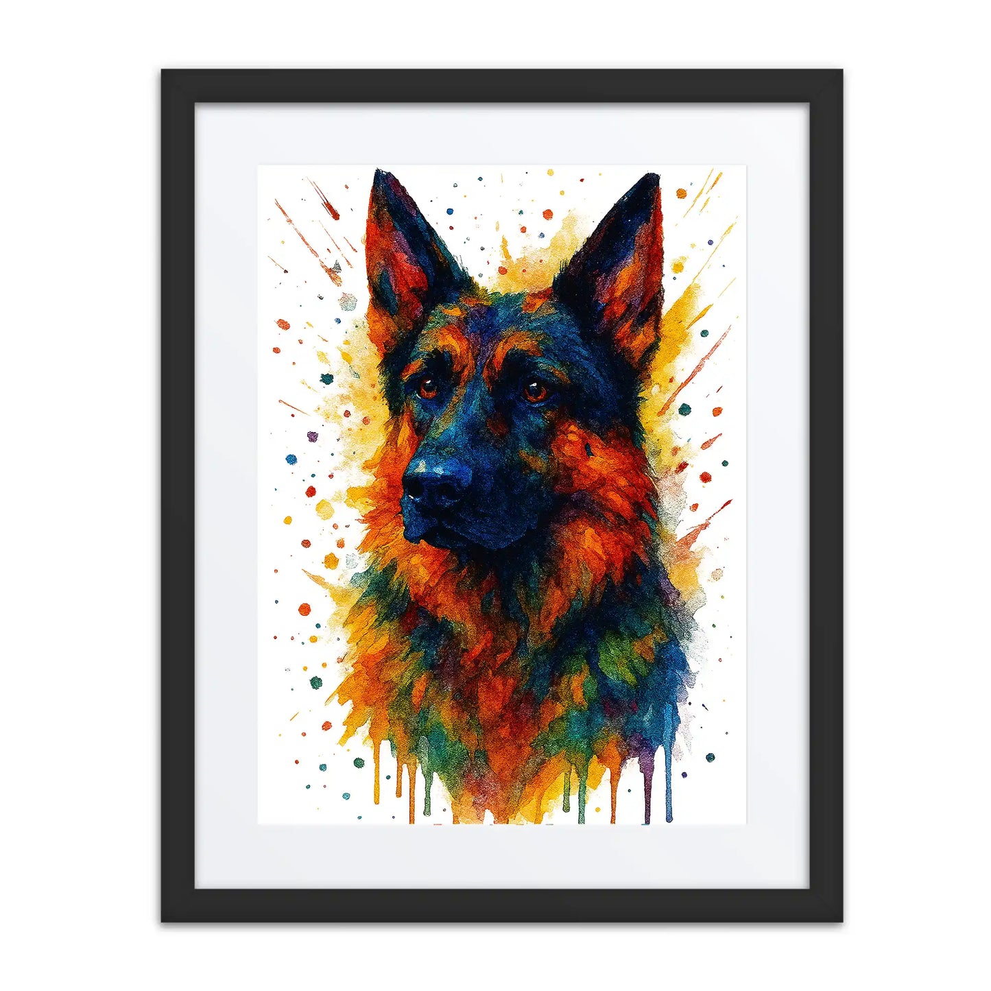 German Shepherd Abstract Portrait | Splatter Style Painting – Modern Wall Art