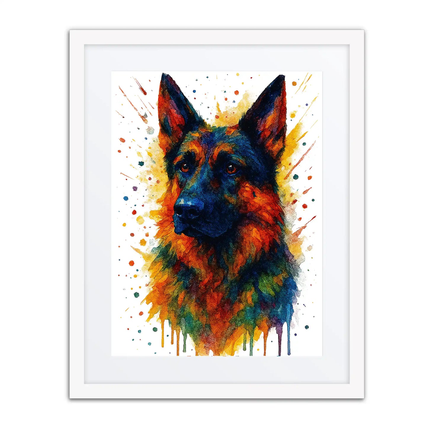 German Shepherd Abstract Portrait | Splatter Style Painting – Modern Wall Art