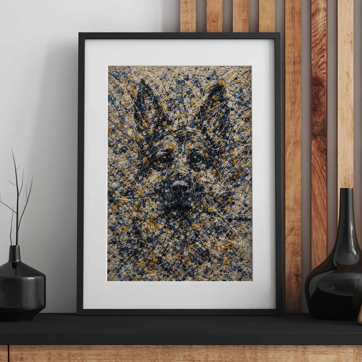 German Shepherd Pollock-inspired Portrait, GSD Wall Art Print